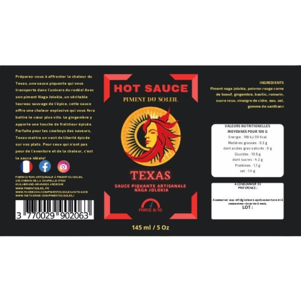Etiquette descriptive de la sauce Texas
